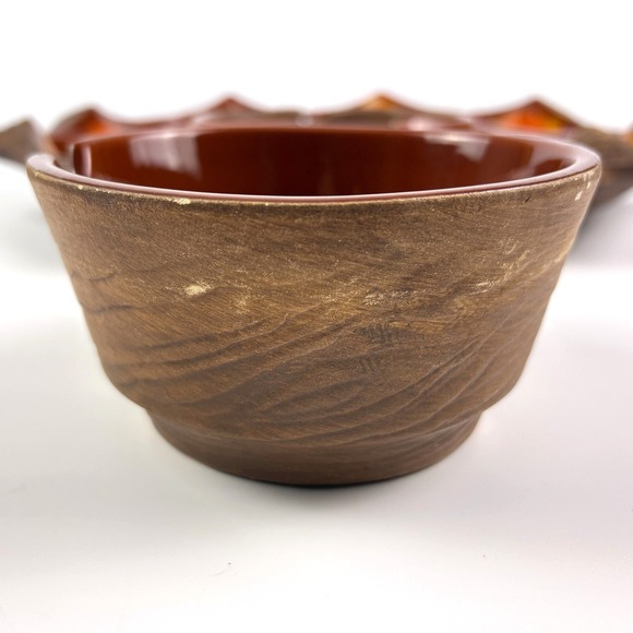 VTG MCM California Pottery Sequoia Ware 4 pc Condiment Relish Chip Dip Set Lava - Picture 7 of 12